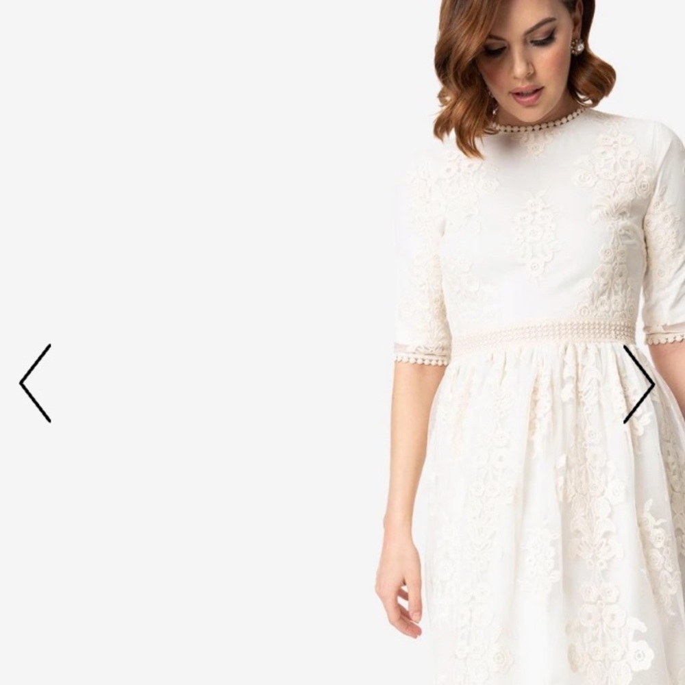 Vintage Antique Ivory Embroidered Lace Modest Midi